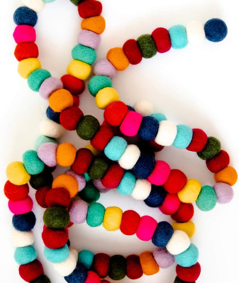 Colorful Felt Ball Pom Pom Garland | 9 Ft | 100% Wool Felt | Spring, Easter, Birthday, Christmas Boho Rainbow Decor