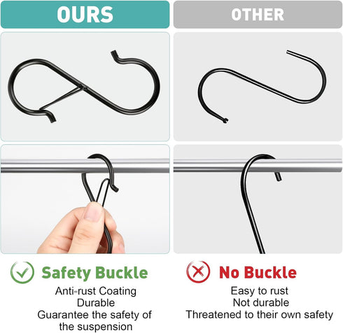 20 Pcs S Hooks Hanging Safety Buckle, 3.5 Inch Heavy-Duty Stainless-Steel Hooks for Kitchen Utensils, Pots, and Pans