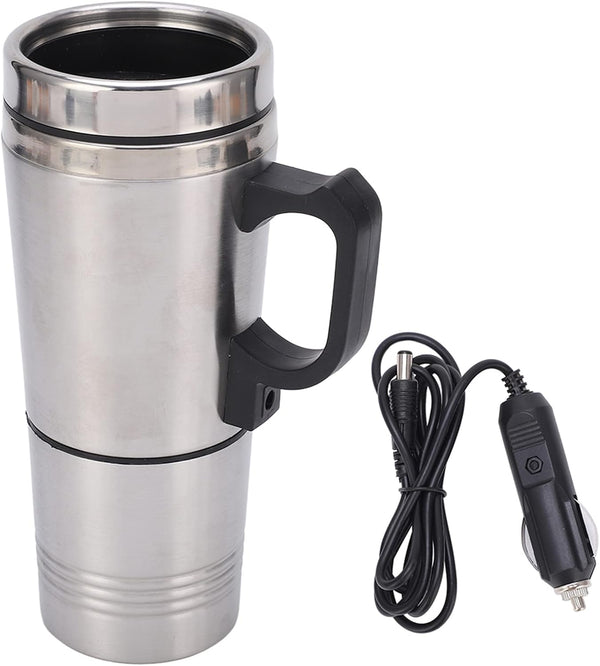 Travel Kettle for Car, 500ml Fast Boil Electric Kettle, Stainless Steel Thermal Heated Mug for Tea, Coffee, 12V