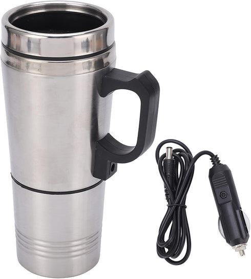 Acouto 12V Car Kettle, 350Ml+150ML Stainless Steel Electric Heating Kettle for Coffee, Tea, Travel Water Heating Cup