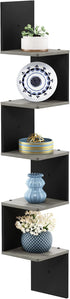 5-Tier Furinno ROSSI Corner Floating Shelves for Wall, Corner Square Wall Shelf, S-shape Radial Floating Book Shelf