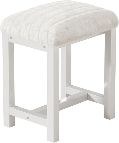 Small Vanity Stool, Cute Vanity Stools with Soft Faux Rabbit Fur Cushion,