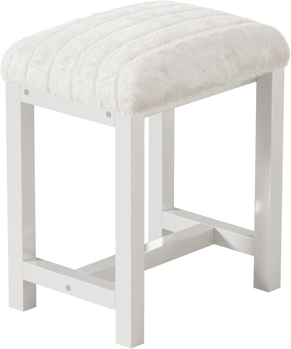 Small Vanity Stool, Cute Vanity Stools with Soft Faux Rabbit Fur Cushion,