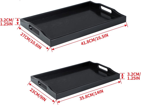MDLUU Set 2 Countertop of Plastic Serving Tray, Ottoman Tray with Cutout Handles, Rectangle Butler Tray for Breakfast
