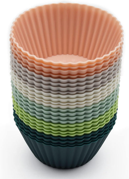 Reusable Silicone Cupcake Baking Cups 24 Pack, 2.75 inch Non-Stick Muffin Liners for Party Halloween Christmas