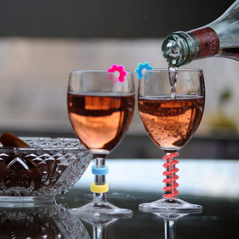 Jolbndcv 30 Pcs Silicone Drink Markers, Wine Glass Charms for Champagne Flutes, Cocktails, Martinis, 3 Shapes