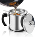 Bacon Grease Container with Strainer - 1.3L Stainless Steel Oil Container for Storing Cooking Grease