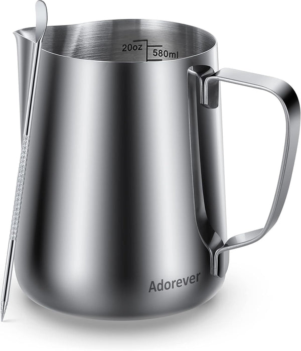 Milk Frothing Pitcher, 20oz Stainless Steel Steaming Pitcher for Coffee Bar, Cappuccino Barista Tools