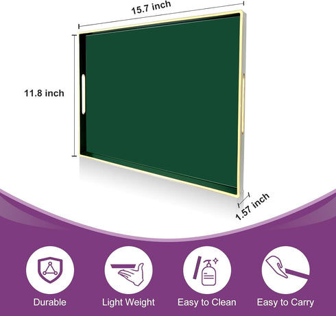 Trimming, 15.7 11.8 Gifturbo Large Serving Tray with HandlesGreen Rectangular Plastic Elegant Decorative Coffee Table