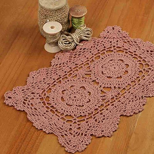 Factory Direct Craft Set of 4 Hand Crocheted Lace Doilies, Rectangle Rose, 12" L x 8" W