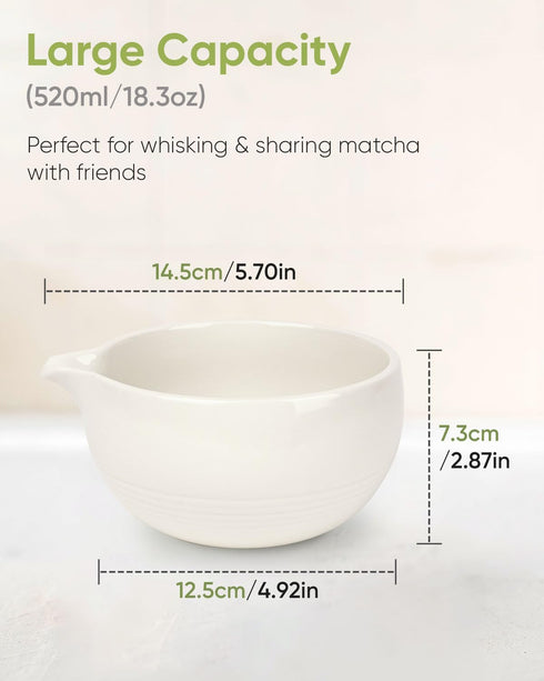 Traditional Matcha Bowl with Spout, Ceramic Chawan, Matcha Mixing Bowl for Whisking, Ivory White (18 Ounce)