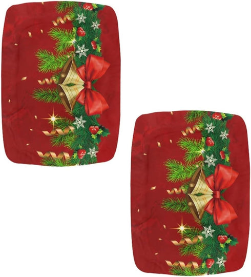 Set 2 Counter Christmas Bar Stool Seat Covers Jingle Bell Red Bar Stool Covers Rectangle of Stool Bar Chair Covers