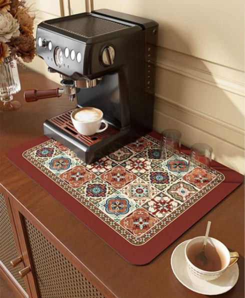 Cute Coffee Maker Mat for Countertops, Colorful Dish Drying Mat, Absorbent Quick Drying Protection