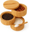 Generic 3-Tier Bamboo Salt Cellar with Magnetic Lid and Spoon Larger 10.15 oz