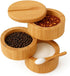 Generic 3-Tier Bamboo Salt Cellar with Magnetic Lid and Spoon Larger 10.15 oz