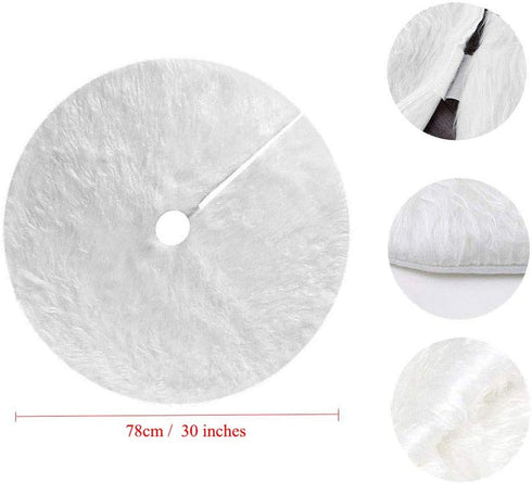 Christmas Tree Plush Skirts, 30 inches White Pure Long Haired Faux Fur Xmas Tree Skirt for Holiday Decorations