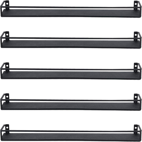 16 Inch Set 5 MyGift Wall Mounted Black Metal Nail Polish and Essential Oil Display Shelves, Kitchen Hanging Racks