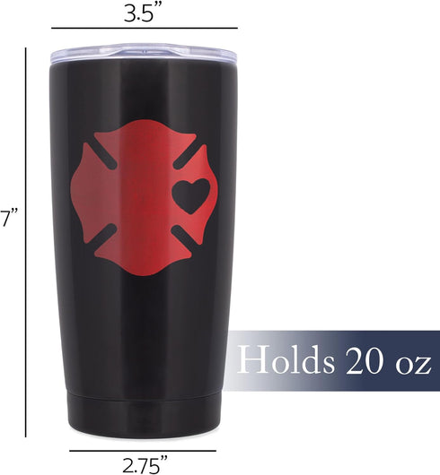 Dicksons Red 20 Ounce Stainless Steel Travel Tumbler Mug with Lid, Firefighter Wife