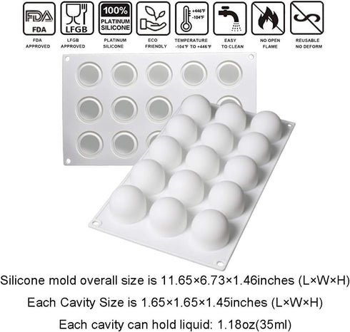 OCPO Kitchen Truffle Silicone Mold for Baking Mousse Cake, Non-Stick & Easy Release, 15-Cavity Truffle Ball Shape