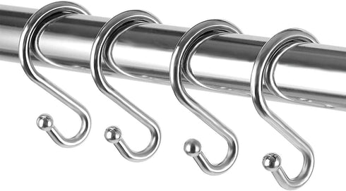 Metal Shower Curtain Hooks - Set of 12 Rust Resistant S Shaped Rings for Shower Curtains, Kitchen Utensils, Chrome
