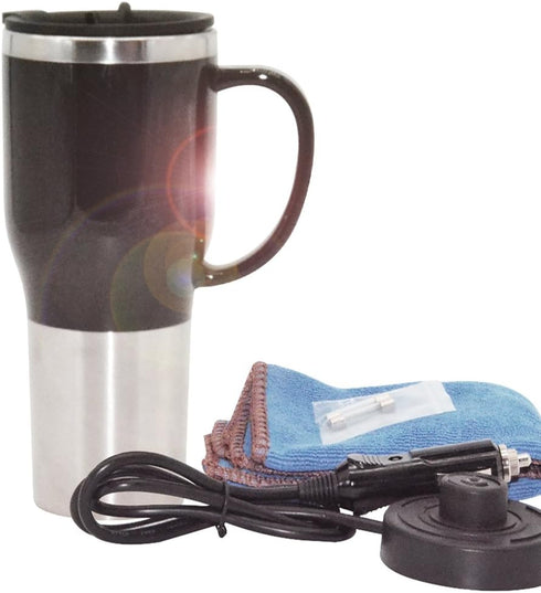 Hot Water Heater Mug for Car, 450ML Electric Kettle with Charger, Stainless Steel Heating Cup for Outdoor Use