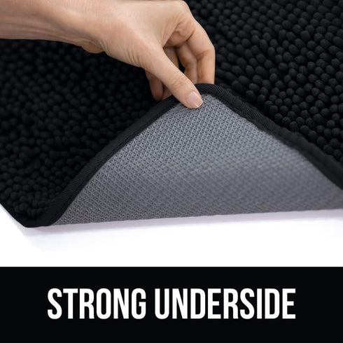 KANGAROO Luxury Chenille Bath Rug, Extra Soft Shaggy Mat for Kids Bathroom, Machine Wash, 24x17, Black