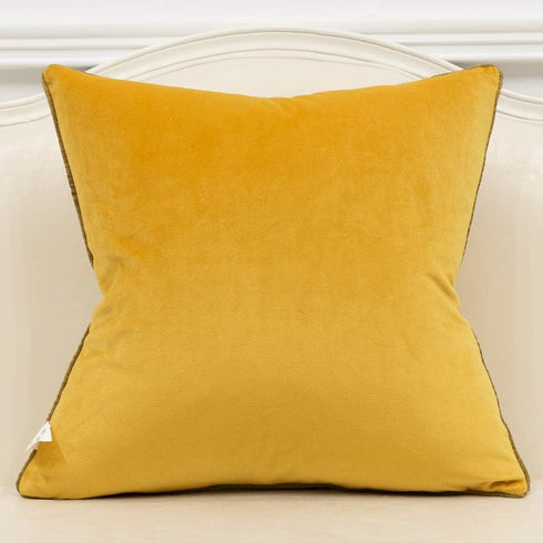 Avigers 18 x 18 Inches Yellow White Gold Leather Striped Patchwork Velvet Cushion Case for Couch, Living Room