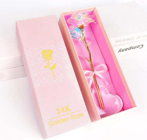 Beferr Galaxy Rose Glass Crystal Flowers with Heart-Shaped Base - Eternal Roses Forever Flowers Gifts for Women Mom,