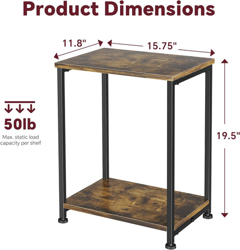 Set 2, Simple Trending End Table, Nightstand of Side Table for Living Room, Bedroom, Rustic Brown