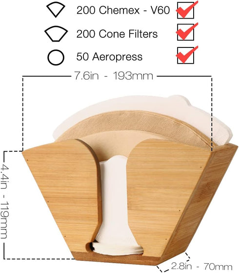 Unibene Bamboo Coffee Filter Holder, Storage Container Dispenser Rack for Aeropress, Chemex, Hario V60, Melitta Filters