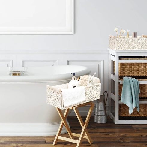 Countertop (Set 2) HOSROOME Macrame Storage Basket Boho Decor Baskets for Organizing Woven Decorative for Toilet Paper