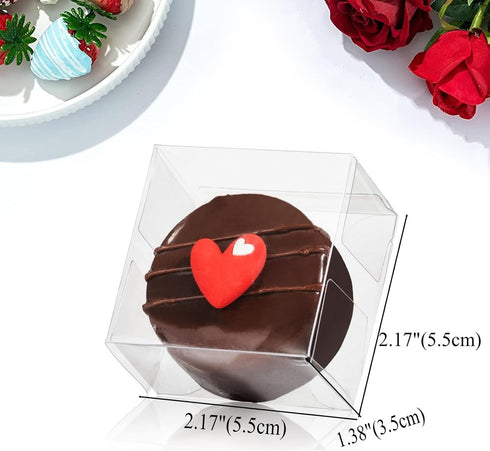 RomanticBaking 50pcs Clear Macaron Box for Chocolate Covered Ore Cookies, 2.17"×2.17"×1.38", Wedding Favors