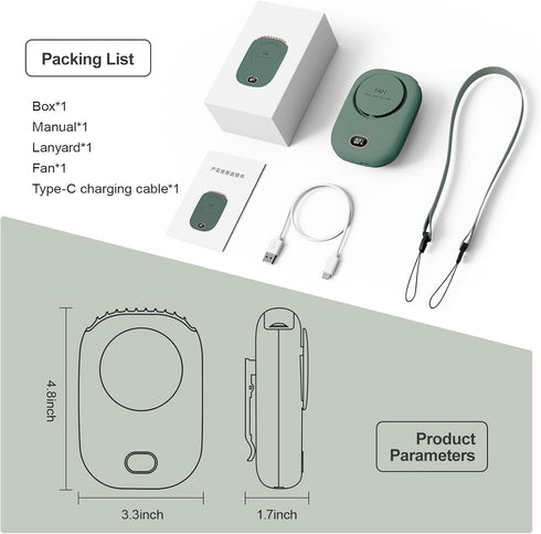 Portable Neck Fan, Hands-Free Hanging Fan with Adjustable Lanyard, USB Rechargeable Bladeless Mini Fan for Travel