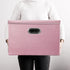 PRANDOM Large Collapsible Storage Box with Lid - 1-Pack Pink Leather Fabric Foldable Organizer Container for Home,