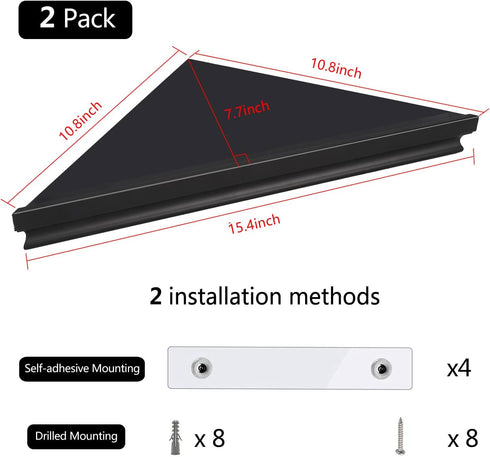 evron 2 Pack) Wall Mount Corner Shelf,Easy to Install Metal Front Floating Corner Shelves with Self-Adhesive Tapes