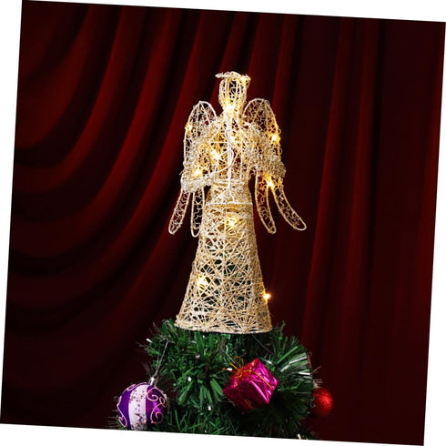 ABOOFAN Gold Glitter Christmas Tree Topper - Coated Metal Angel Xmas Treetop Decoration for Holiday Decor