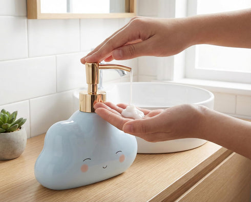 Cute Cloud Shape Soap/Hand Sanitizer Metal Pump Dispenser, Refillable for Bathroom Accessories, Gifts for Kids (Blue)