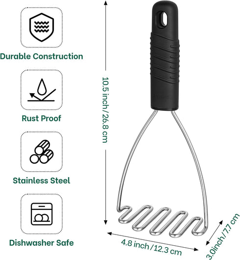 Beneno Heavy Duty Stainless Steel Wire Potato Masher with Soft Grip Handle for Effortless Mashing, Sturdy & Rust-Proof
