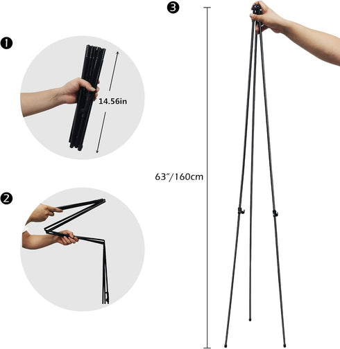 Easel Stand for Display, RRFTOK 63'' Instant Foldable Portable Ground Easel for Wedding Banner, Poster, Tabletop