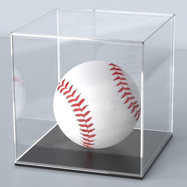 Acrylic Display Case, 4x4x4 Inch Cube with Matte Black Base, Clear Box for Softball Collectibles and Mini Figures