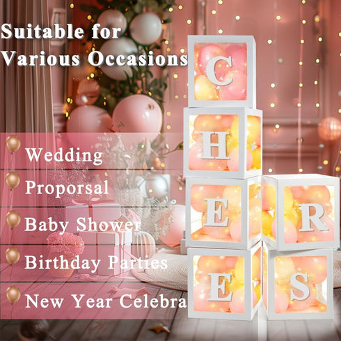 6 78 2026 6 Ledido Transparent Balloon Boxes, Clear Balloon Boxes with Pcs String Lights and Letters for Baby Shower