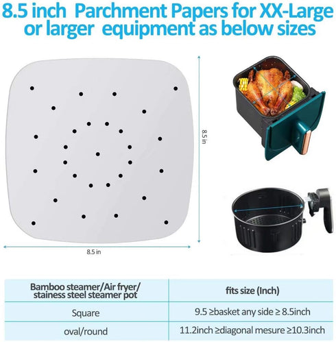 200pcs 8.5inch Square Perforated Parchment Paper Sheets - Premium Nonstick Bamboo Steamer Liner for Baking
