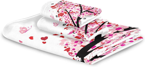 Set 3 Sets Pfrewn Pink Flowers Heart Tree Towels of Romantic Love Spring Trees Butterfly Bathroom Towel Soft Absorbent