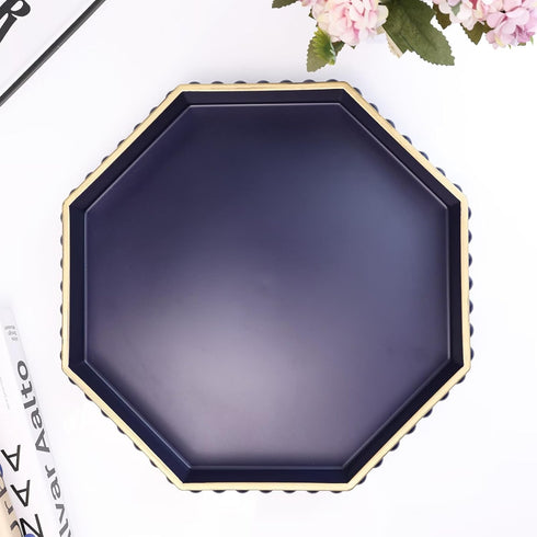 Counter, 13x13x1.57 inches, Navy Blue Octagonal Plastic Serving Tray for Coffee Table, Ottoman, Kitchen Living Room