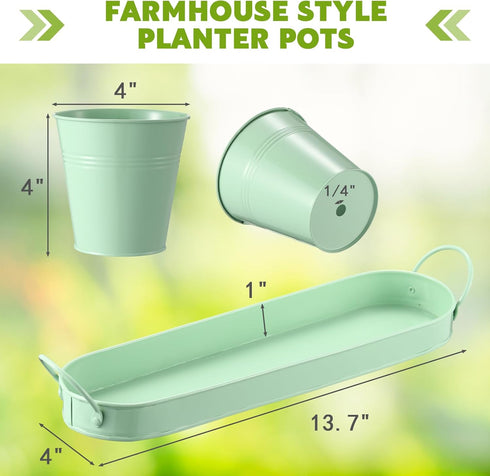 2 Sets Hicarer Herb Planter with Tray Metal Herb Garden Planter with Drainage Farmhouse Windowsill Pots for Indoor