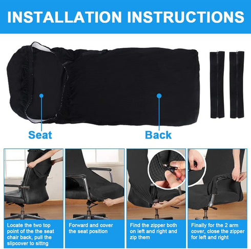 Stretch Office Chair Seat Covers with Armrest Sleeve, Jacquard Pattern High Back Slipcovers for Universal Chair
