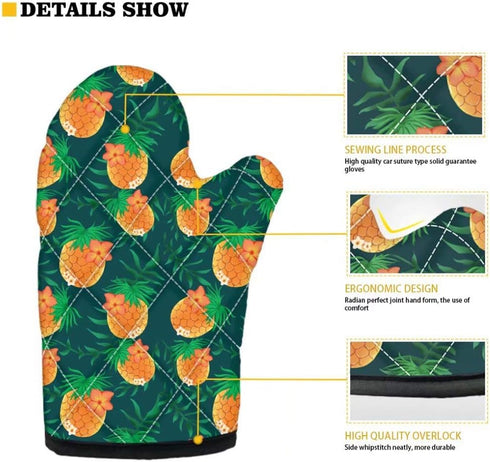 Dellukee Oven Mitt and Pot Holder Set, Christmas Trees Print Heat Resistant Kitchen Gloves for Baking Cooking