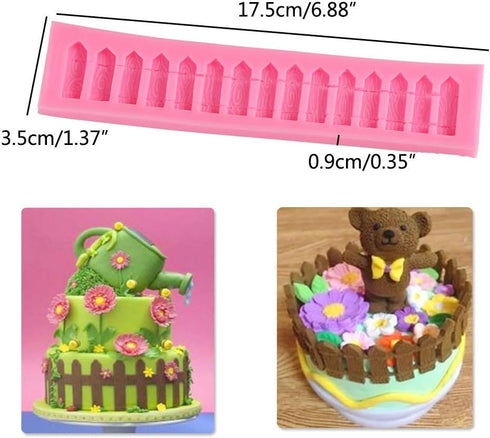 (Set of 2) Green Grass and Garden Picket Fence Silicone Fondant Mold - Chocolate Candy Gumpaste Tool