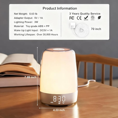 3 Dimmable Snooze winshine Touch Wake Up Night Light with Sunrise Simulation Alarm Clock, Ways Warm White Bedside Lamp