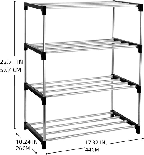 Xerhnan 4-Tier Closet(Black) Stackable Small Shoe Rack, Lightweight Shoe Shelf Storage Organizer for Entryway, Hallway